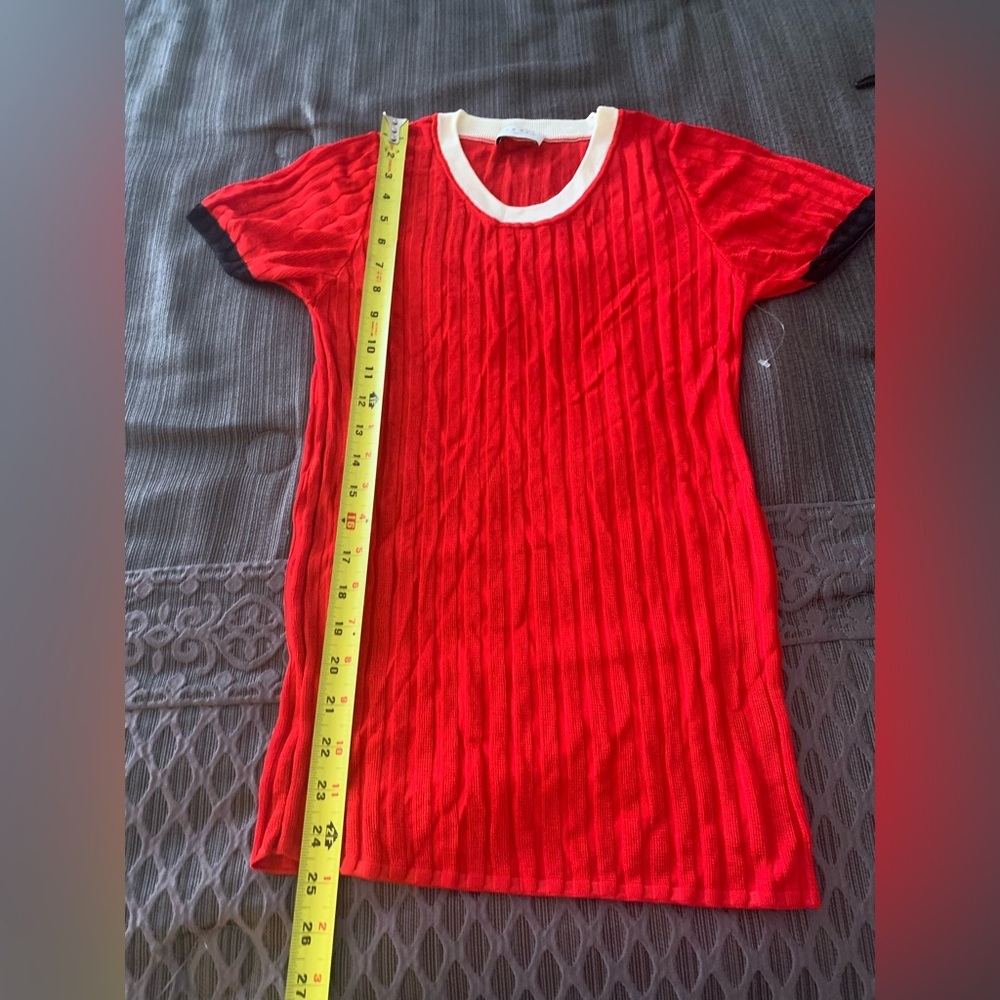 Sandro Red Ribbed Top Tee Short Sleeve Pullover Small - Picture 14 of 16
